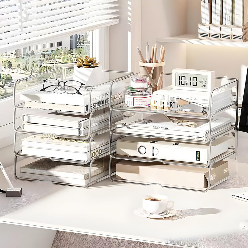 4-Tier Paper Organizer For Desk, Stackable Desk Organizer Paper Tray, Desk Accessories & Workspace Organizers,Clear