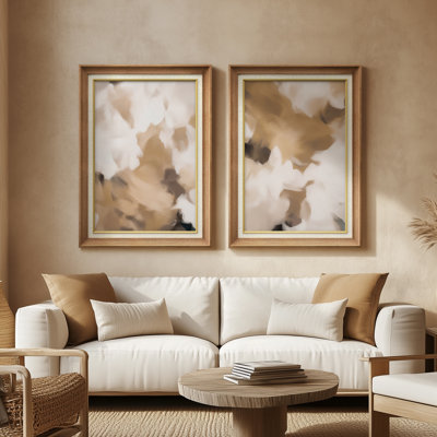 «Soft Neutral Abstract Organic Shapes Minimal Composition», ensemble de 2 reproductions d'art encadrées de qualité supérieure sur papier 26 po x 36 po