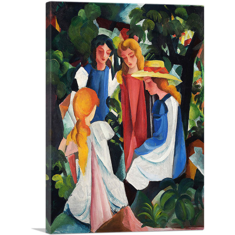 «Four Girls 1913» par August Macke - reproduction d'art sur toile tendue, H 26 po x l 18 po x P 0,75 po