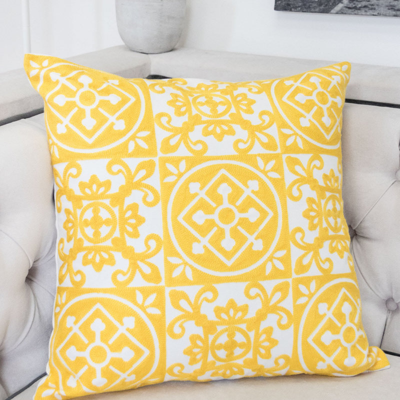 Floral Cotton Throw Pillow, Yellow
