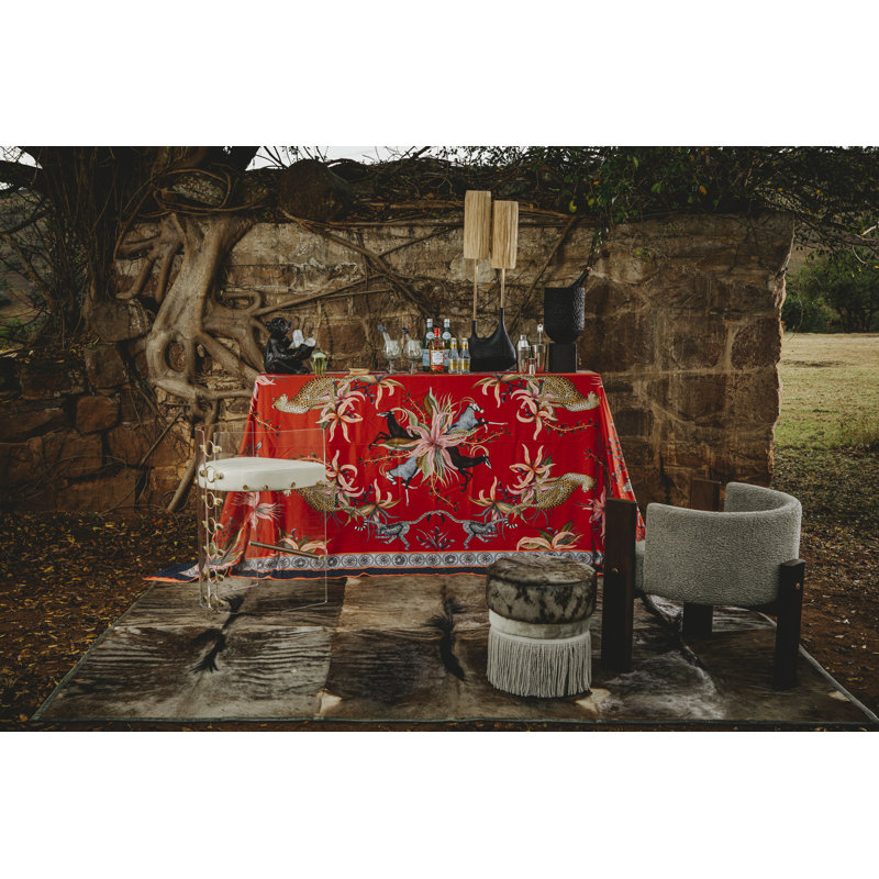 Ardmore Royal Red Cotton Tablecloth, 94" x 61"