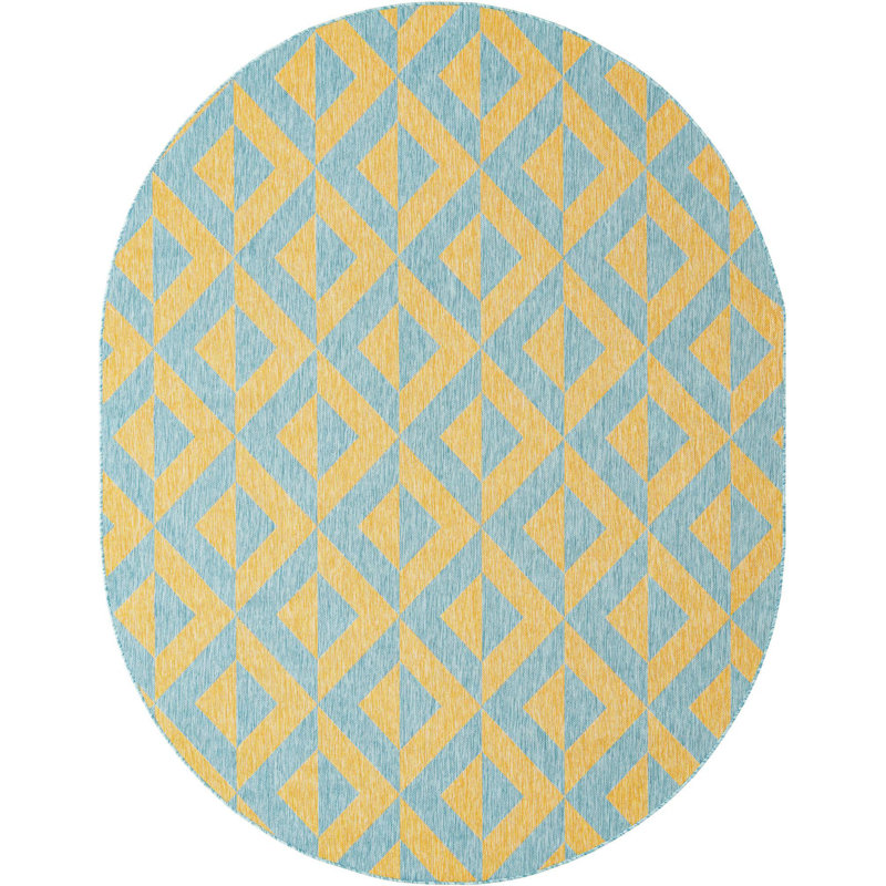 Outdoor Destiny Area Rug Mustard Color, Oval 7'10" x 10'