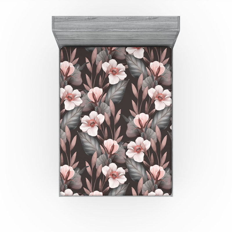 Drap-housse rustique Ambesonne, Full Fitted Sheet, Mauve pâle, taupe coquille d'œuf / floral