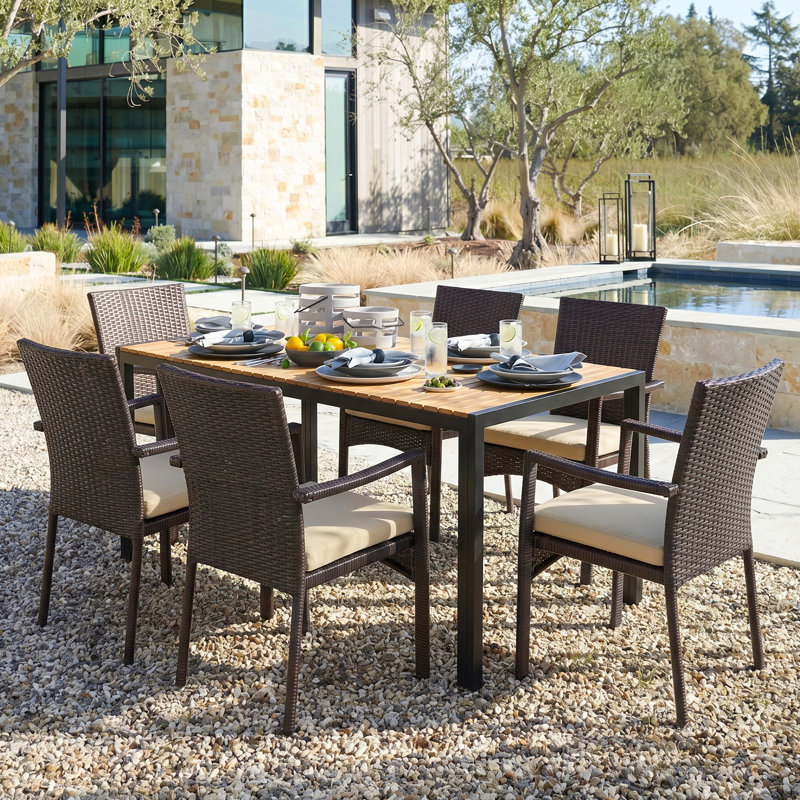 Montello 6 - Person Acacia Wicker Patio Dining Set with Rectangular Table