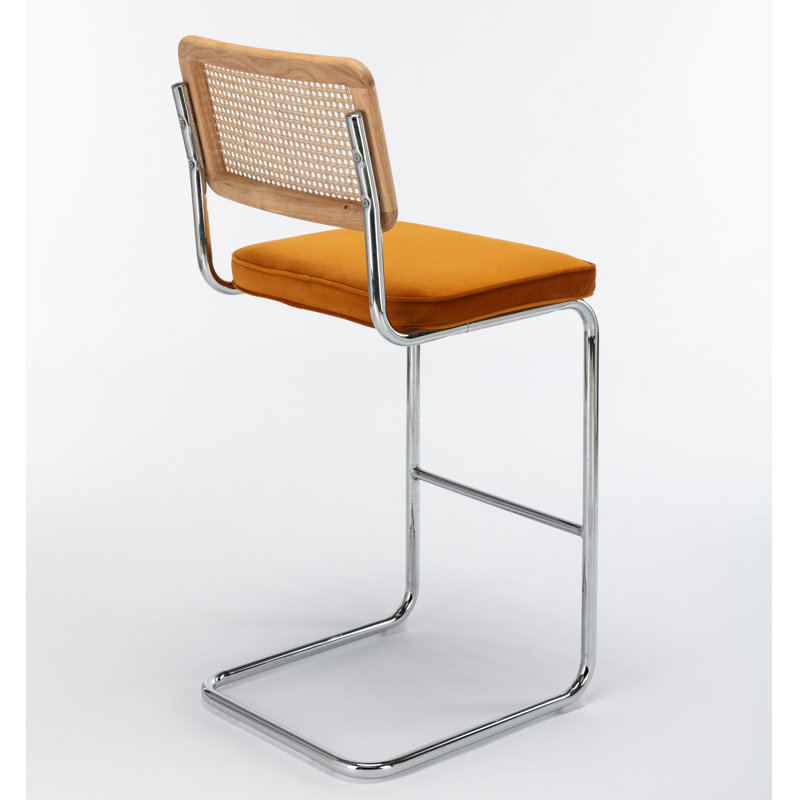 Tabouret de bar et de comptoir en velours Walsh, Velours cognac, Tabouret de bar (siège d’une hauteur de 30 po)