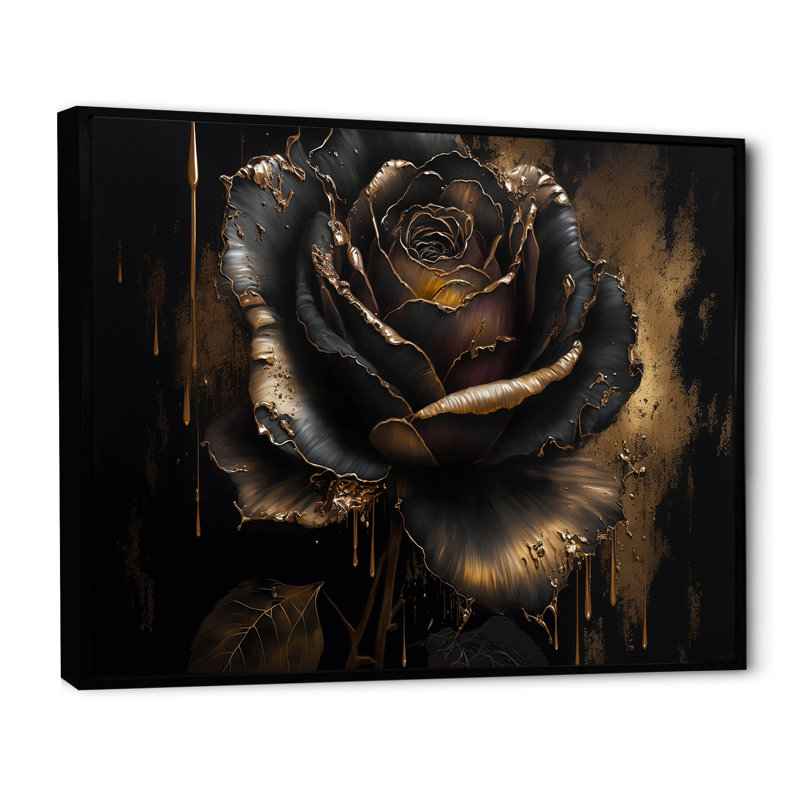 Noir et rose doré I - Art mural rose, Cadre flottant noir, H 12 po x l 20 po x P 1 po