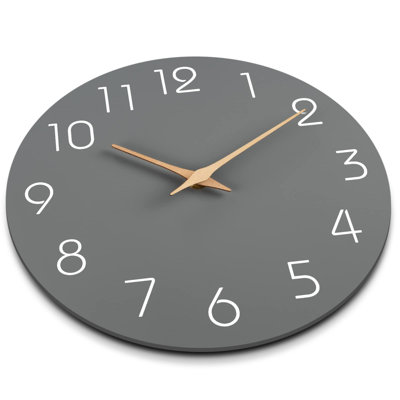 Horloge murale 12 po Mosewa - Horloge murale silencieuse sans pile fonctionnant à pile - Horloge en bois simple et moderne décorative pour la cuisine, la maison, les chambres à coucher, la salle de bain, le bureau et le salon (gris)
