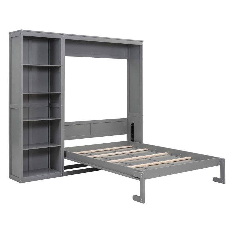 Lit escamotable avec bibliothèque convertible Murphy, Gris, Double