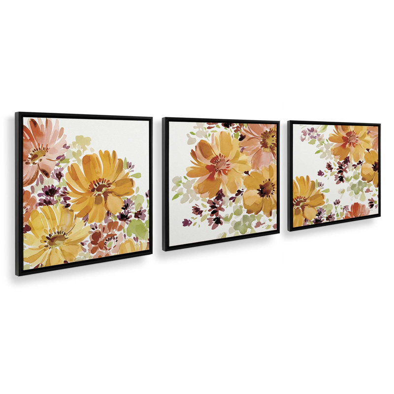 Autumn Garden Whispers, ensemble de 3 impressions sur toile, H 17 po x l 51 po, Impression encadrée sans passe-partout