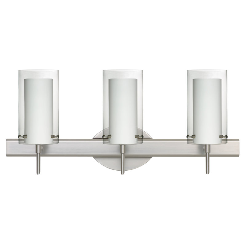 Éclairage pour meuble-lavabo 3 lumières Morena, Nickel satiné, Transparent / opale
