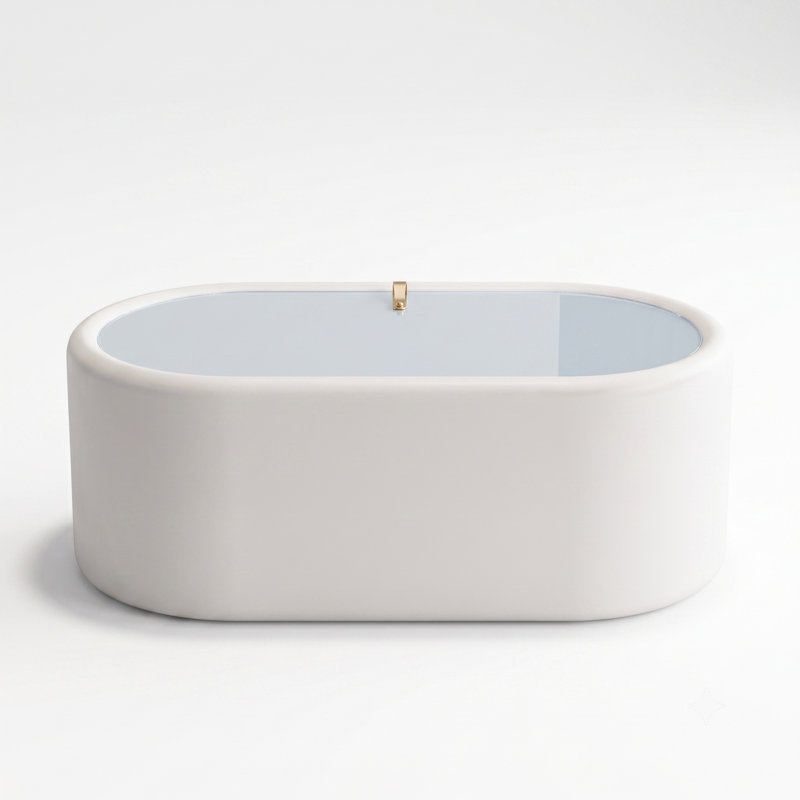 Table basse 33,5 "ovale avec rangement caché et couvercle en verre, Blanc