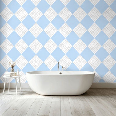 Peel and Stick Wallpaper Wall Mural Light Blue Gingham Seamless Wall Art Self Adhesive and Removable