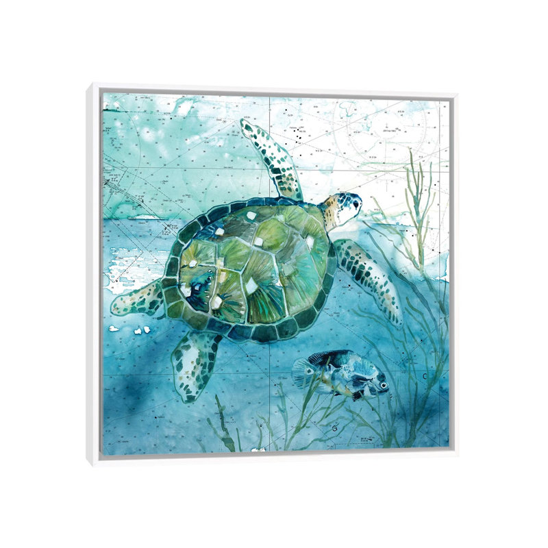 « Island Swim I » par Carol Robinson, reproduction d’art, H 18 po x l 18 po x 1,5 po, Toile blanche encadrée, Pas de tapis