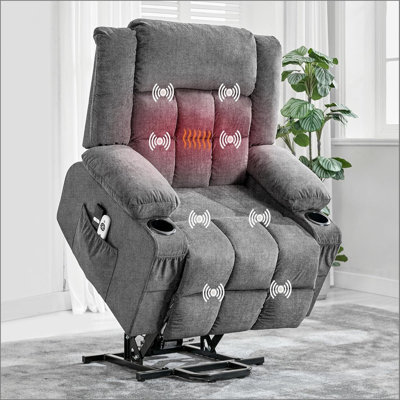 Power Lift Recliner Chair With Massage and Heat for Elderly, Manual Rocking Function Electric Assist for Standing Oversize Single Sofa With Cup Holder by Latitude Run