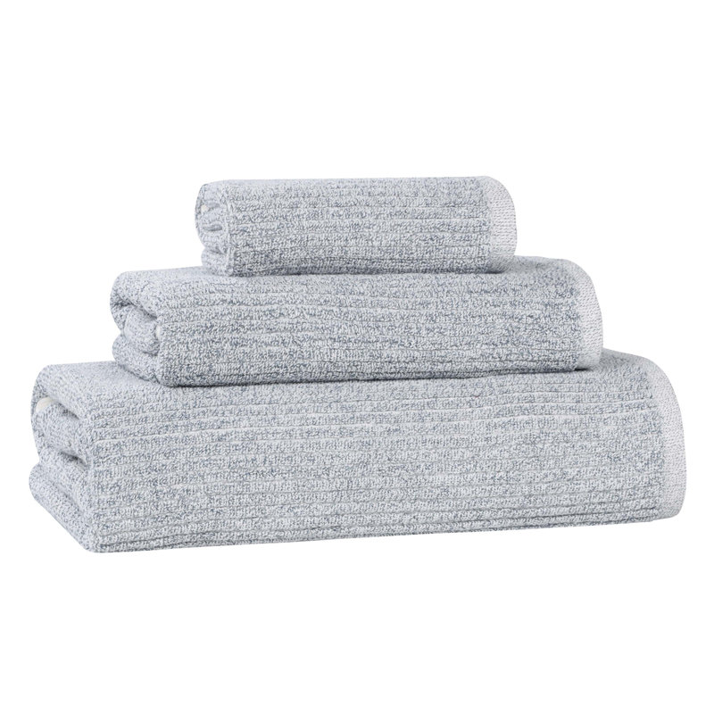 Ensemble de serviettes 3 pièces en mélange de coton et viscose Amberg, Bleu denim