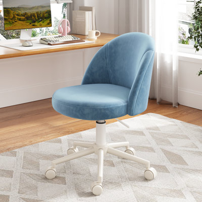  25.1" W Modern Office Chair With Wheels, Adjustable Task Chair Featuring Soft-padded Backrest For Office And Bedroom Use,Blue