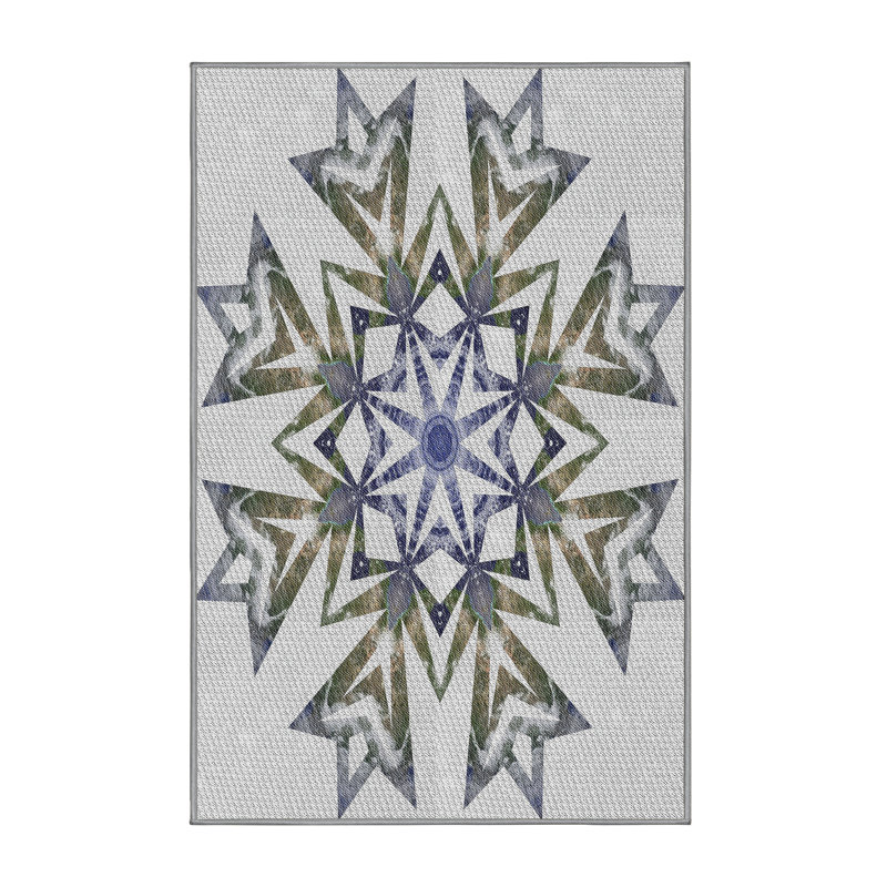 Laine fabriquée à la machine et gris polyester/olive/bleu Tapis décoratif, Rectangle 4 pi x 6 pi