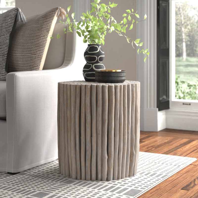 Tectona Round Wood and Glass End Table