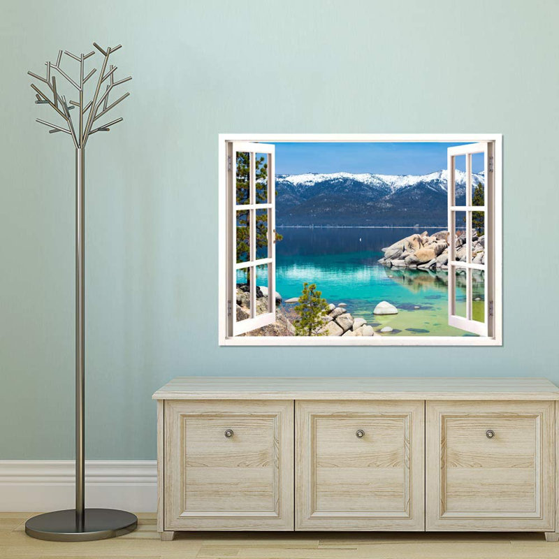 Murale lac et montagnes bleu sarcelle recouvert de neige, L 48 po x l 36 po