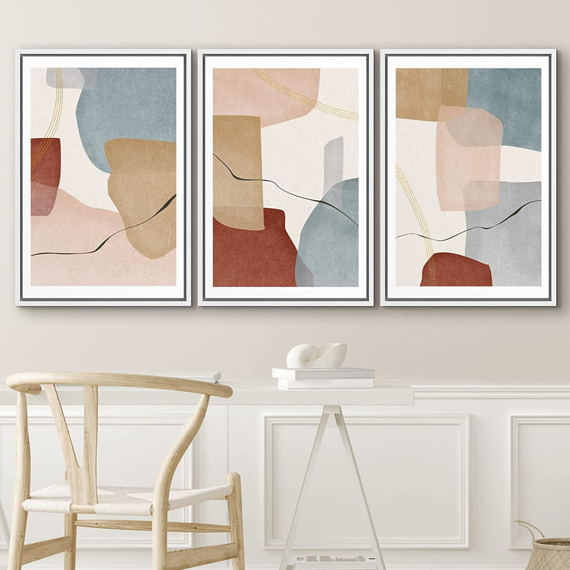 «Mid Century Shape», ensemble de 3 impressions sur toile, H 24 po x l 48 po x P 1,5 po, Blanc