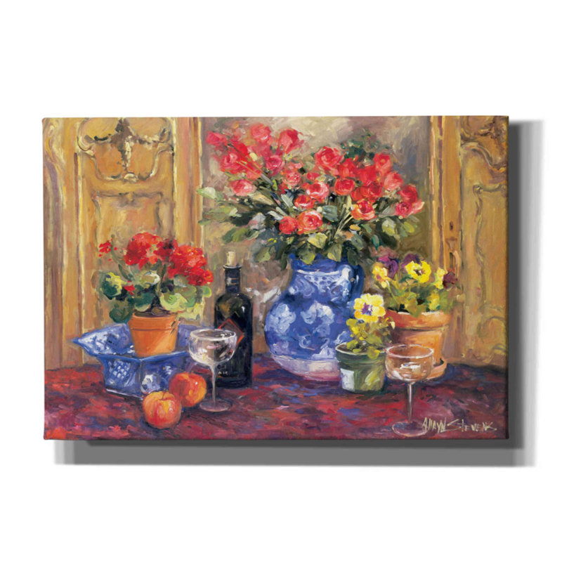 «Red Flowers» par Allayn Stevens, art mural sur toile, H 18 po x l 26 po x P 0,75 po