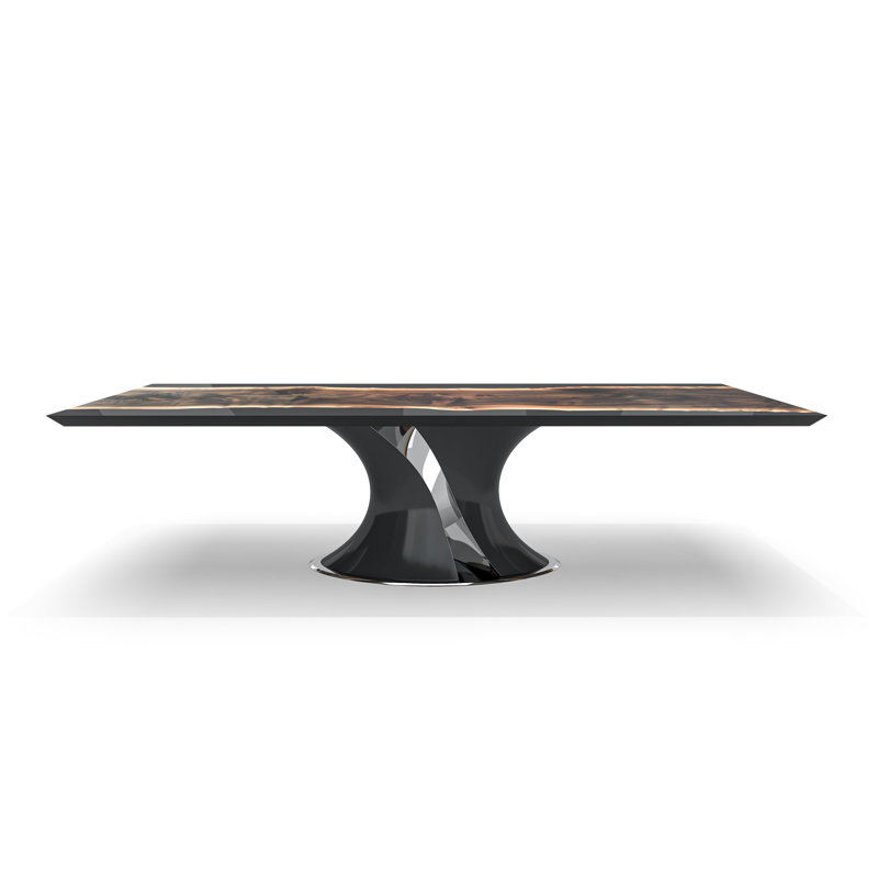 Melanios Walnut Wood Dining Table, Black, Black/Chrome, 29.5"H x 120"L x 48"W