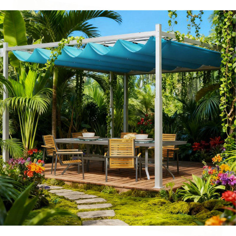 Pergola d'extérieur, auvent rétractable avec fixation magnétique