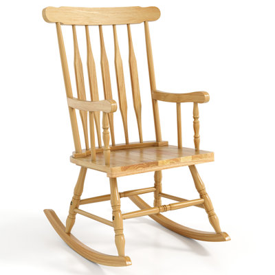 Solid Wood Rocking Chair Porch Rocker Indoor Outdoor Seat Glossy Finish Natural