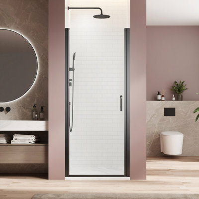 Porte de douche à panneau de verre simple Swing l 34 po x H 72 po, porte de douche réglable sans cadre 33,5 à 35 po avec quincaillerie en verre trempé transparent de 1/4 po