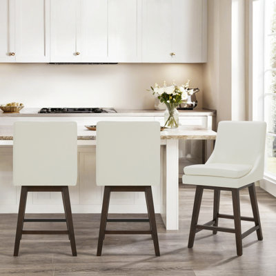 Aleksy Swivel Upholstered Counter Stool with Solid Wood Frame