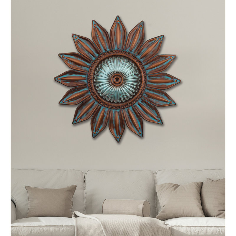 Décoration murale d'extérieur en métal 30 pouces avec finition multicolore résistante aux intempéries pour l'intérieur et l'extérieur - Bronze floral