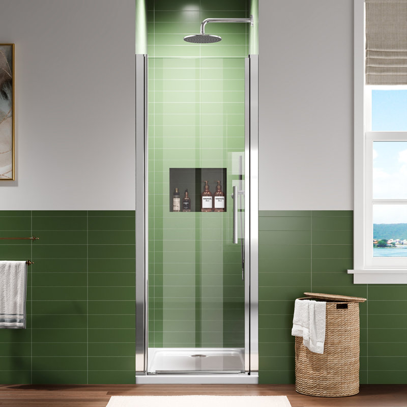 26-27.5＂w X 68＂pivot Single Shower Door With 1/4＂(6mm) Clear Tempered Glass, Chrome