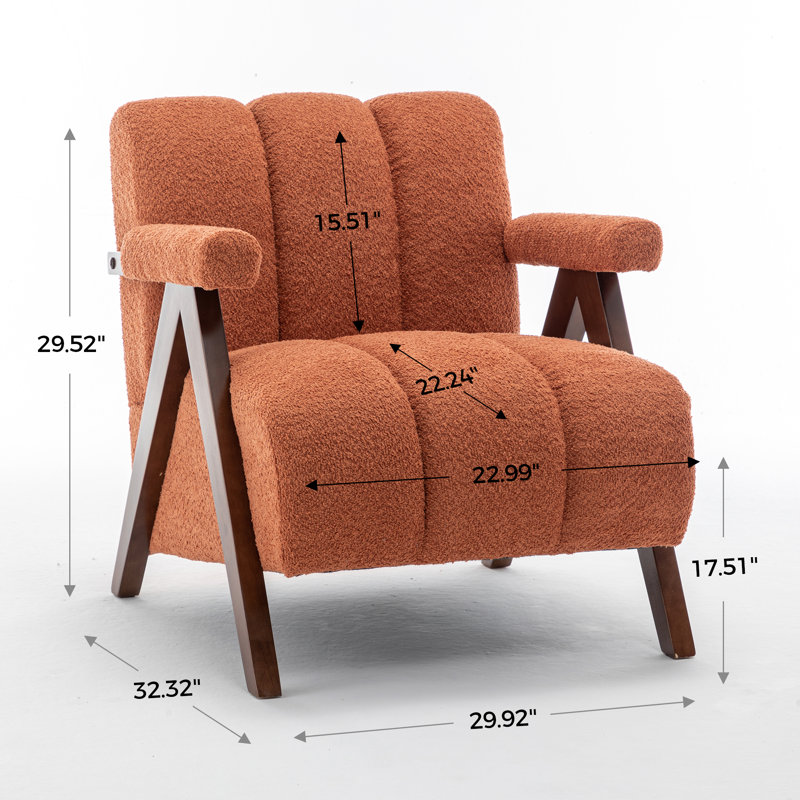 Draedyn Upholstered Boucle Armchair with Solid Wood Legs, Light Orange, 1