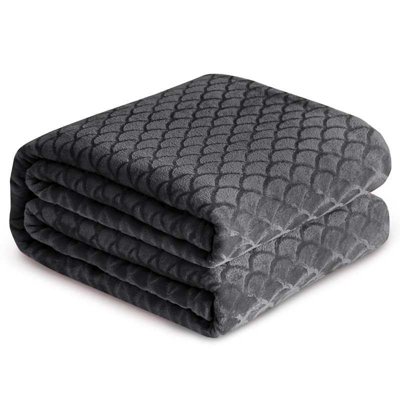Couverture en flanelle brossée gris grand, Gris, Grand lit
