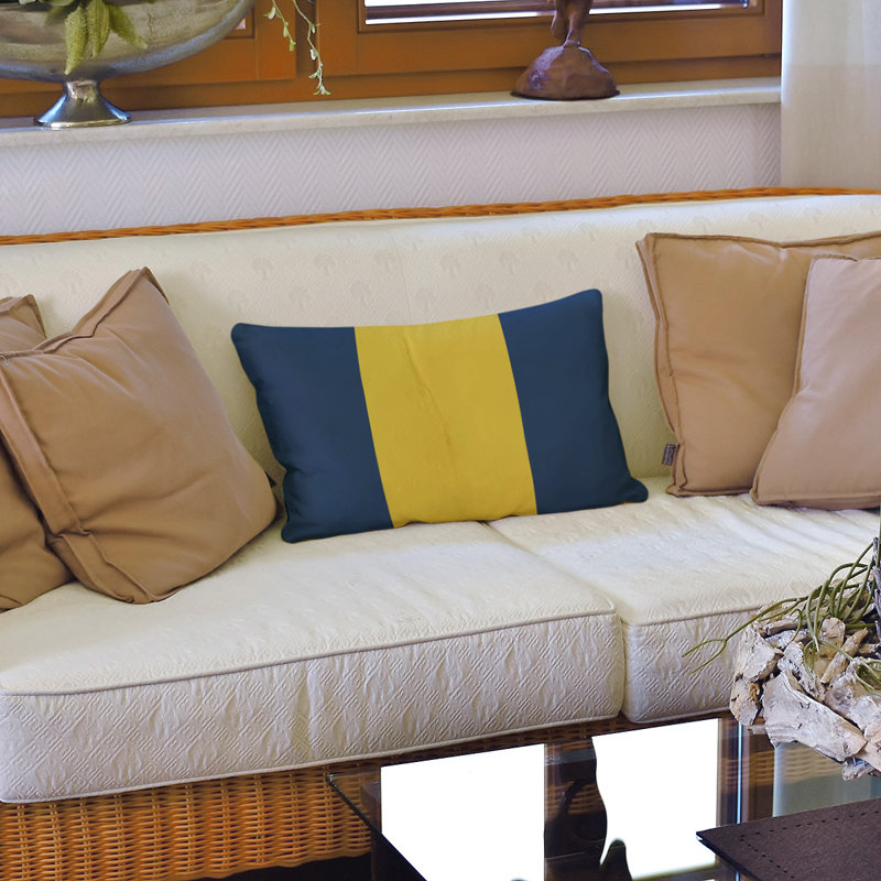 Reversible Throw Pillow, 14" x 20", Navy Blue/Yellow/Navy Blue, Polyester/Polyfill