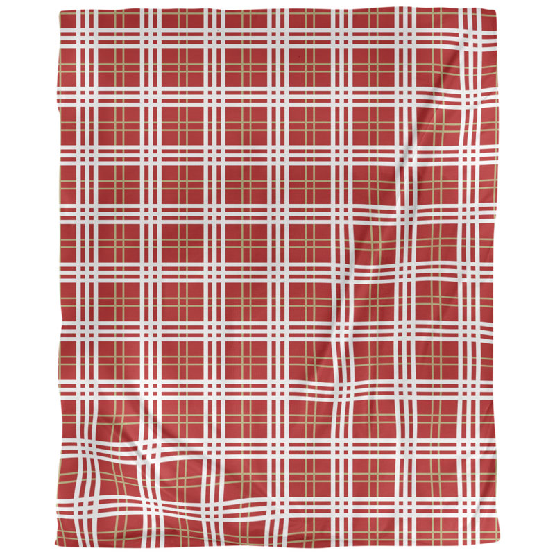 Polyester Plaid Duvet Cover, Twin XL Duvet Cover, Red/Gold/White, Brushed Polyester
