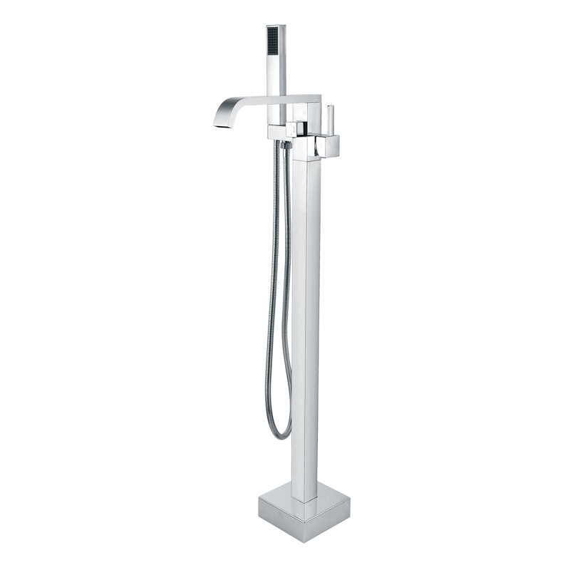 Robinet de baignoire autoportant avec douche à main en noir mat, Chrome