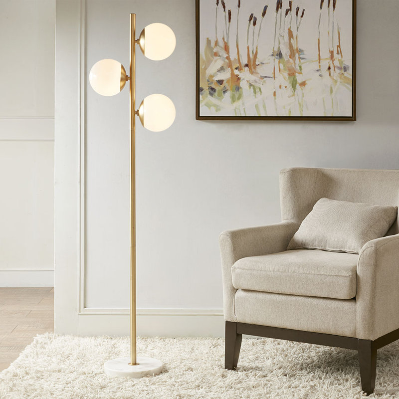 Lampe sur pied à 3 globes Everly Quinn Lindy avec base en marbre