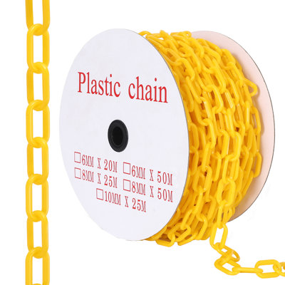 Qeetex 120FT Plastic Barrier Chain, 6MM Thick UV Resistant Safety Chain with 25 Hooks for Crowd Control, Yellow