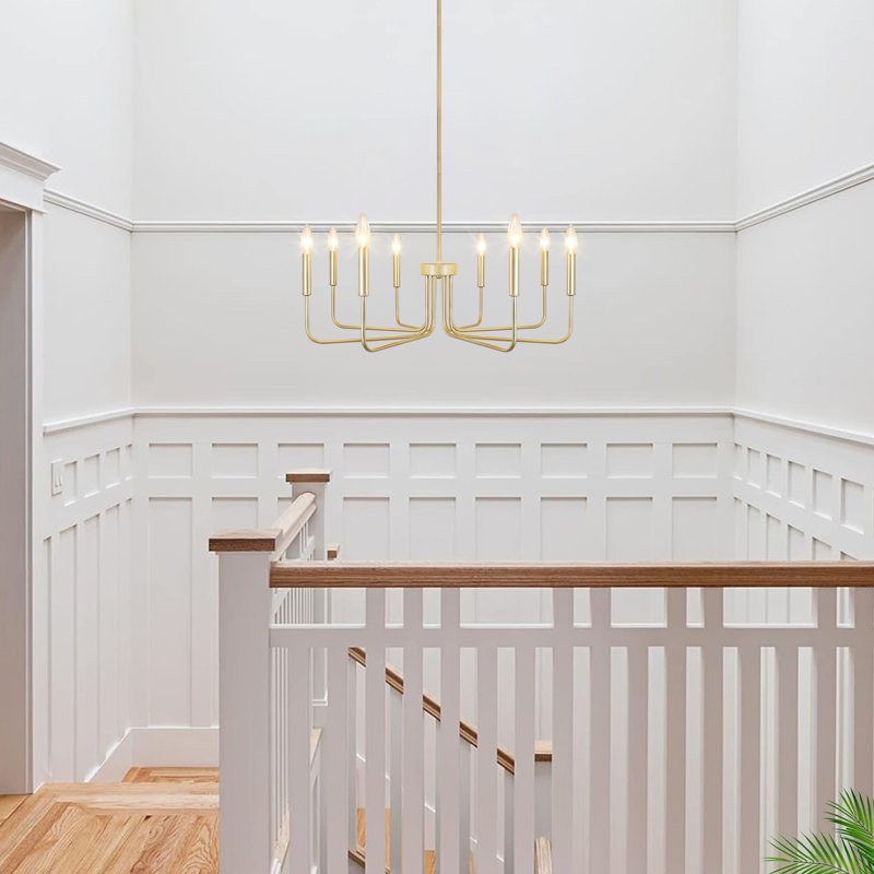 Farmhouse 8-Light Candle Chandelier For Kitchen, Living Room, Gold