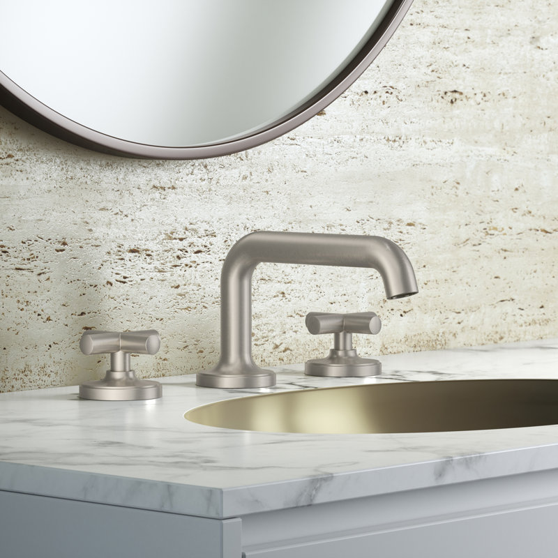 Robinet de salle de bain à large entraxe avec drain TENET, Nickel brossé