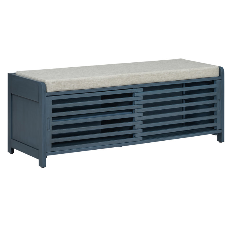 Banc à chaussures TREXM avec rangement et coussin, style volet vieilli, charme rétro pour salon ou entrée., Marine