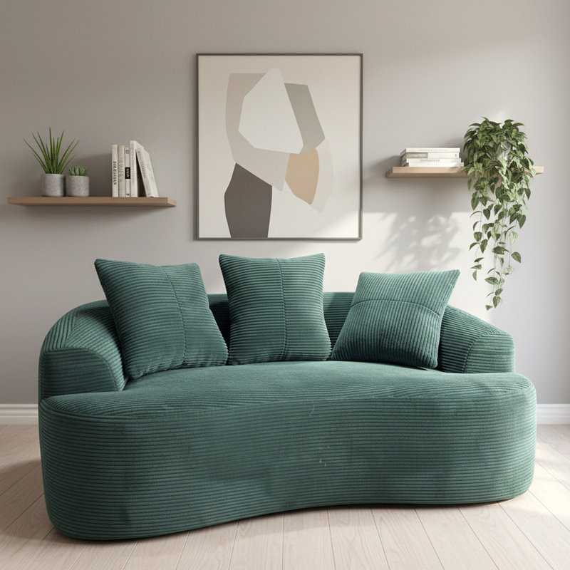 Causeuse incurvée 65,35 po avec coussins à ressorts ensachés pour siège moelleux, petit espace avec 3 coussins décoratifs, aucun assemblage requis