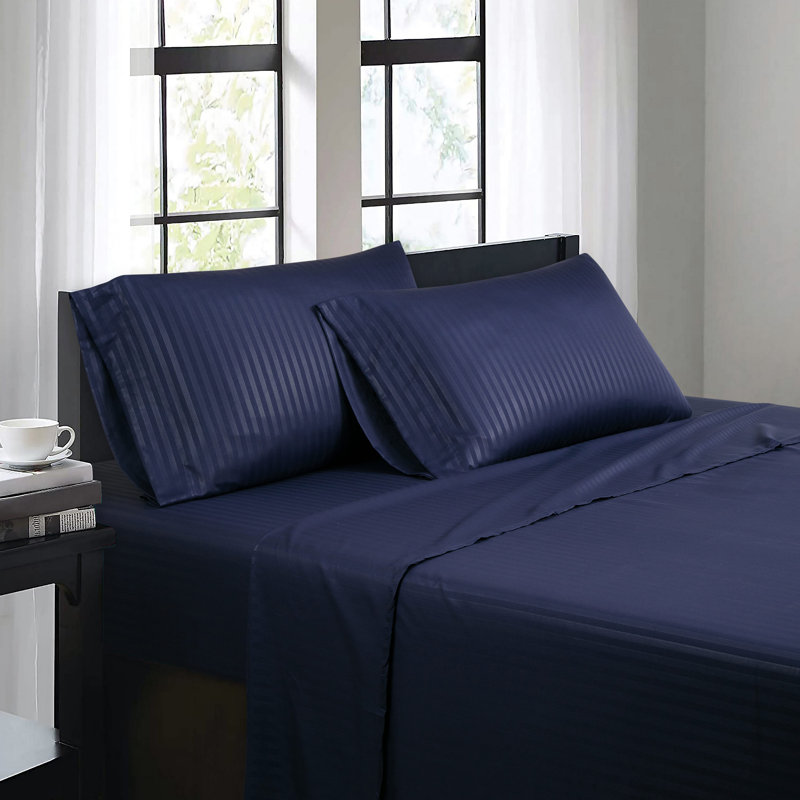 Ensemble de draps 4 pièces Bibb Home, Bleu marine, Ensemble de draps pour lit simple avec 1 taie d'or