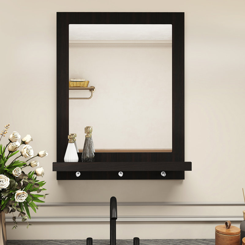 Wall Mirror with Shelves and Hooks, Espresso, Espresso