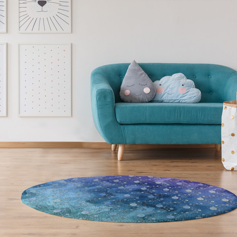 Tapis de planètes et d’étoiles mauve/vert/bleu, Rond 5 pi