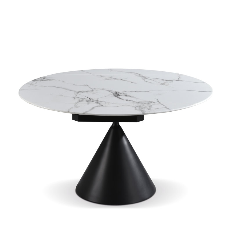 Buckingham Modern Extendable Round Dining Table With White Sintered Stone Table Top - Seats Up To 4