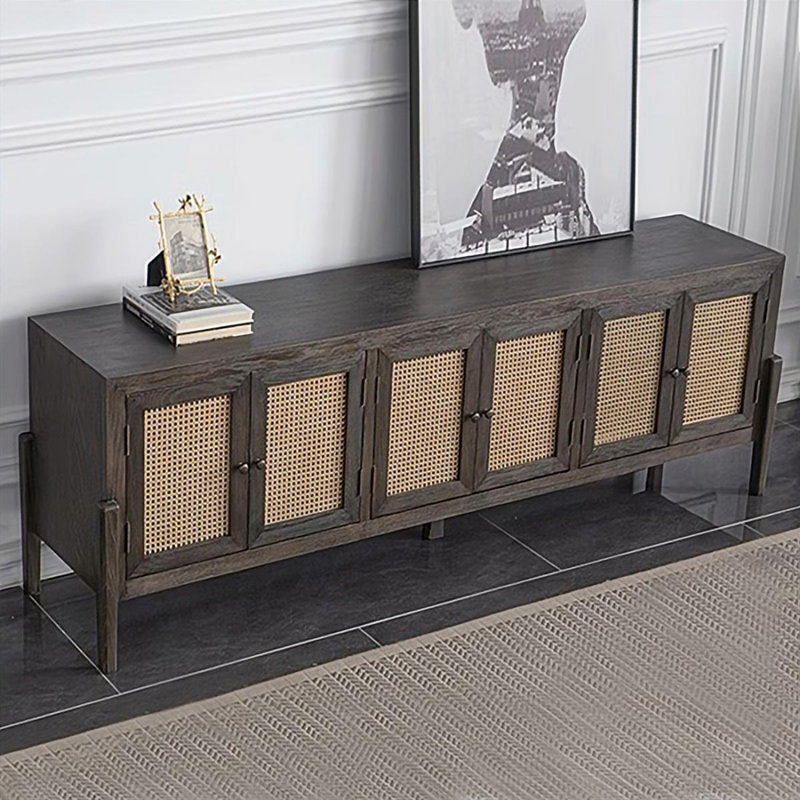 Meuble télé rétro en bois massif noir, H 25,59 po x L 78,74 po x l 17,72 po