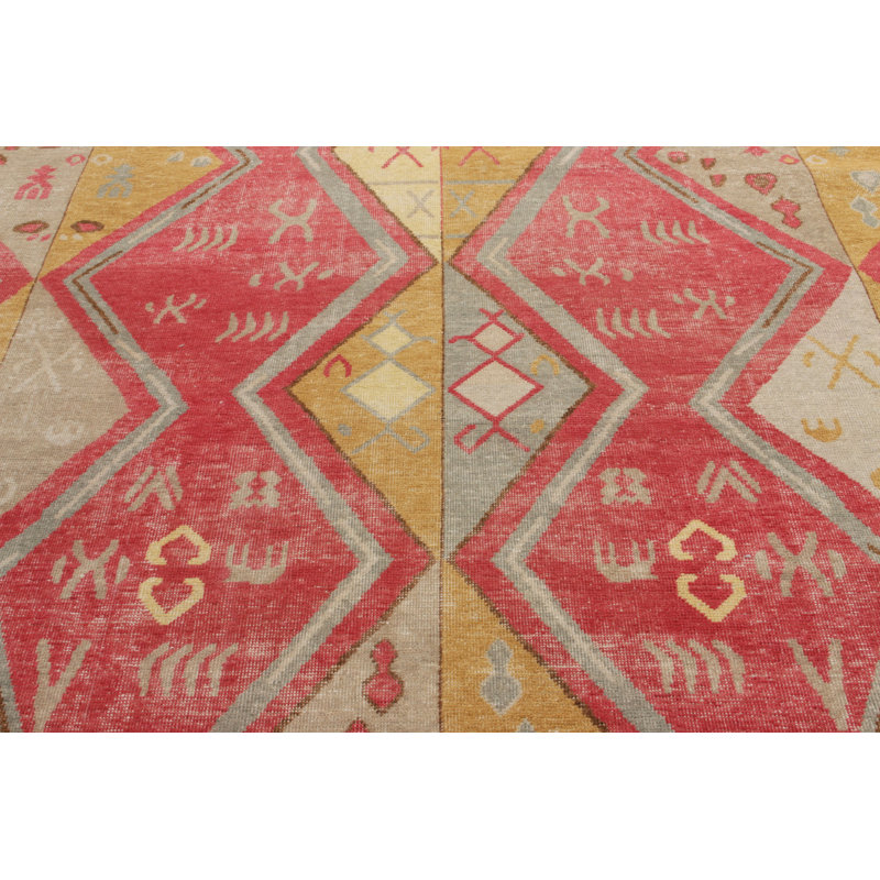 Distressed Homage Hand Knotted Wool Geometric Area Rug, Rectangle 13' x 19'