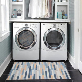 Kivett Striped Blue and Beige Indoor Outdoor Machine Washable Area Rug